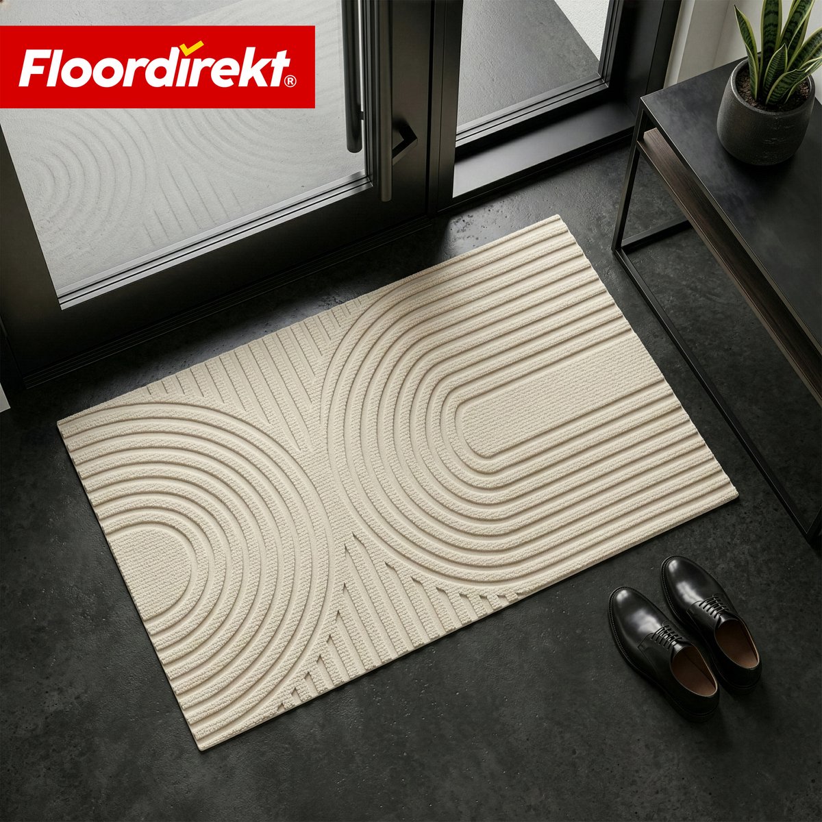 Floordirekt Droogloopmat Circa - Wasbare Schoonloopmat - Deurmat voor Binnen & Buiten - Beige Golven - 70 x 120 cm - Antislip TPE-achterzijde - Hoogwaardig & Duurzaam - Moderne Patronen - Verkrijgbaar in Verschillende Maten & Kleuren