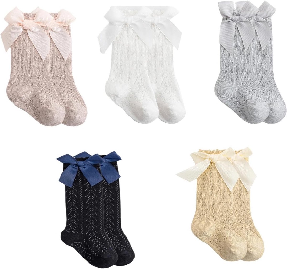 Schattige Katoenen Kniekousen voor Meisjes met Strikjes - Zachte Tights voor Baby's van 0-24 Maanden