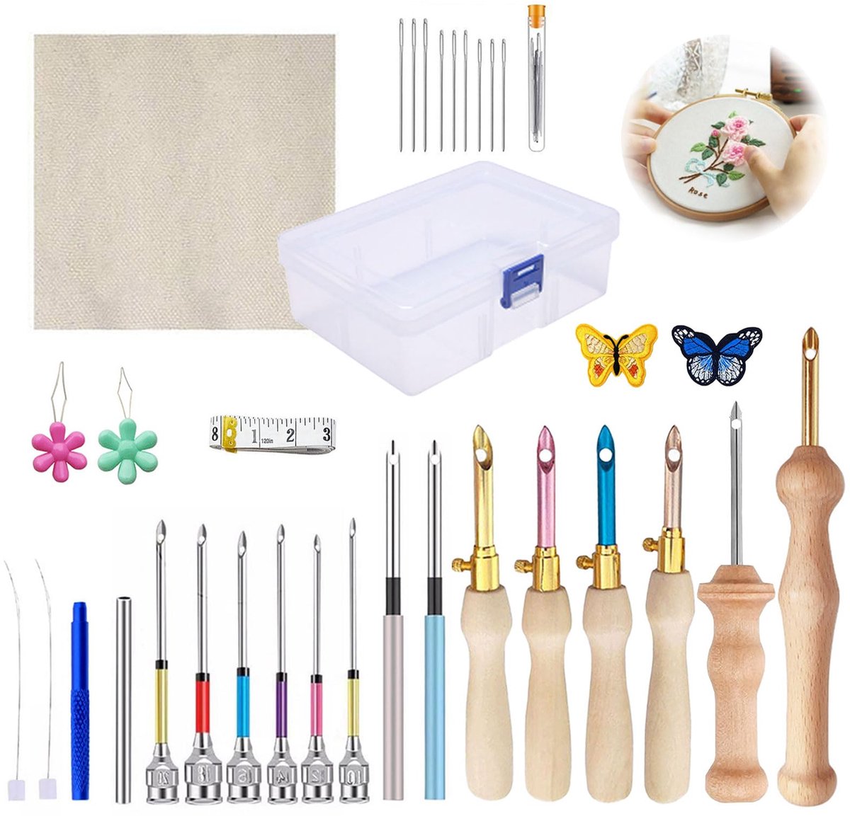 carmdering - Punch needle set - 35 delige borduurset - voor beginners en volwassenen - DIY borduren en handwerken