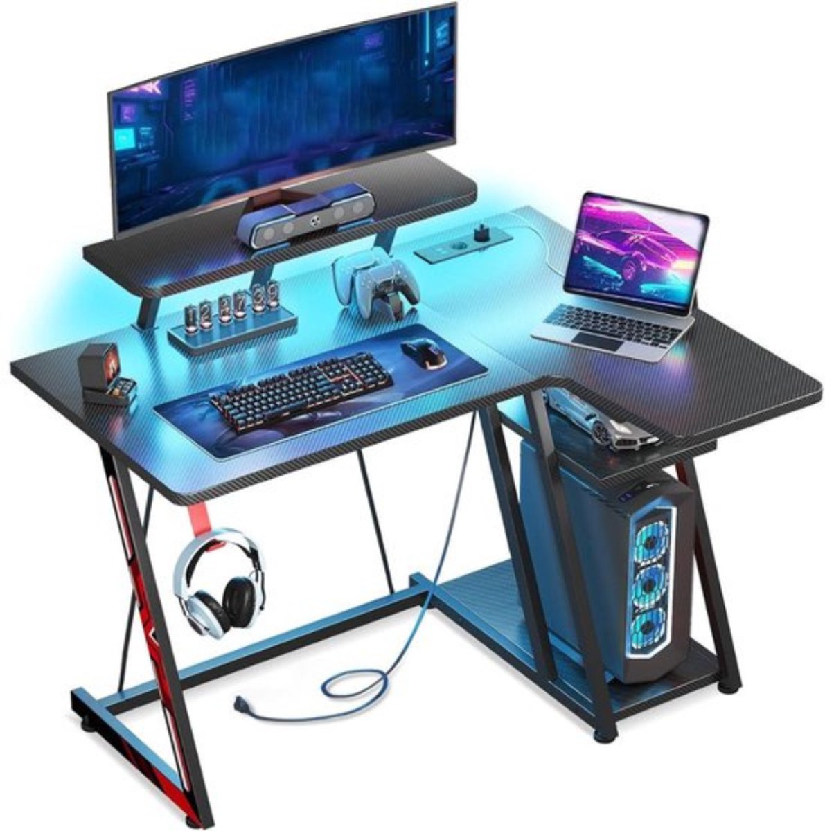 Thuys - Gaming Bureau met LED Verlichting - Computertafel - Computermeubel - Zwart