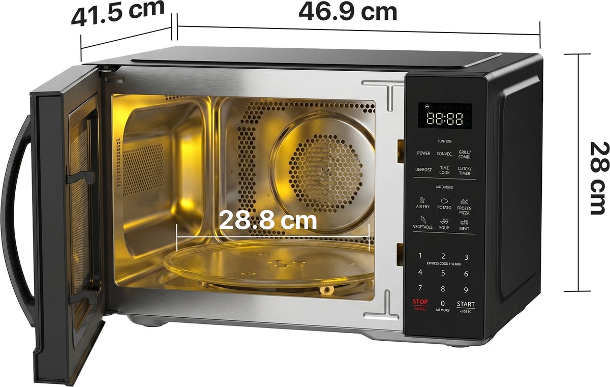 Heinner Combi Magnetron Vrijstaand 23 Liter - Magnetron met Grill, Heteluchtoven & Airfryer - 4-in-1 met 900W & 10 Airfry Programma's - Zwart — afbeelding 3