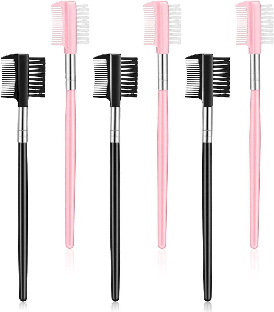 6-delige set wimperkam en wenkbrauwborstel - Dual-ended styling tool voor wimpers en wenkbrauwen, ideaal voor mascara en make-up.