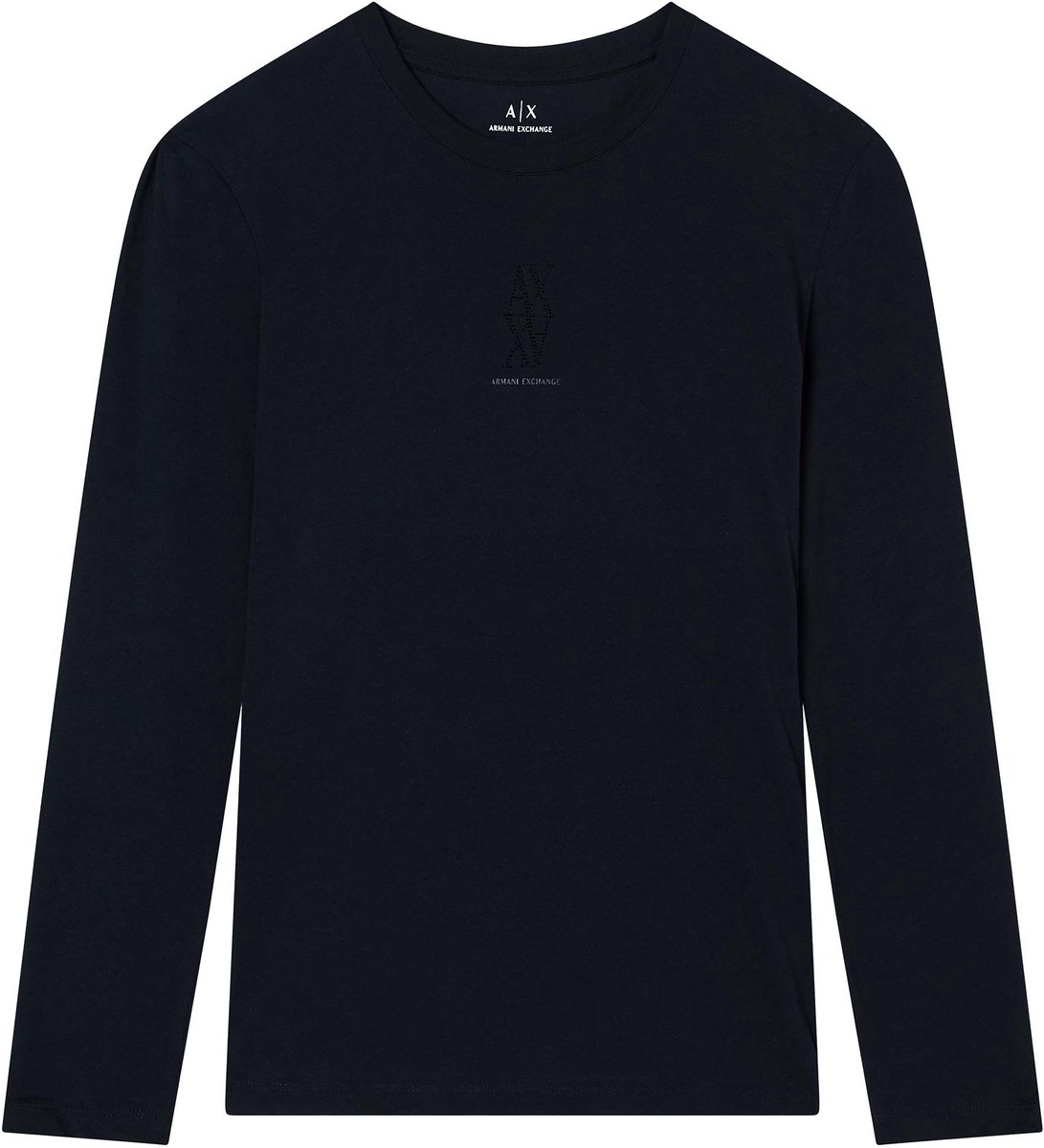 Rhinestone Embellished Long Sleeve Cotton T-Shirt with Round Neck