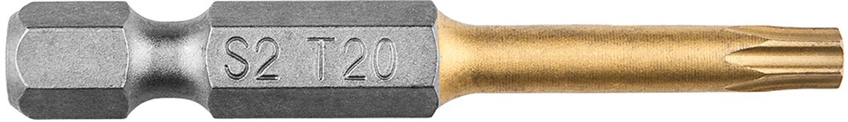 Bit Torx T20, 50mm S2 TIN, 1 op een blister