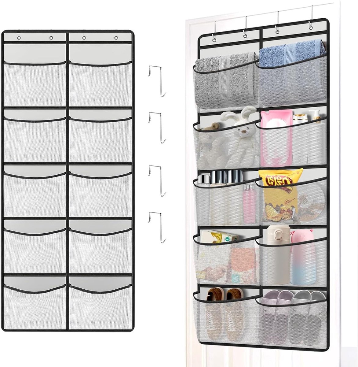 Deuropslag met 10 netzakken voor weekkleding en opbergorganisatie