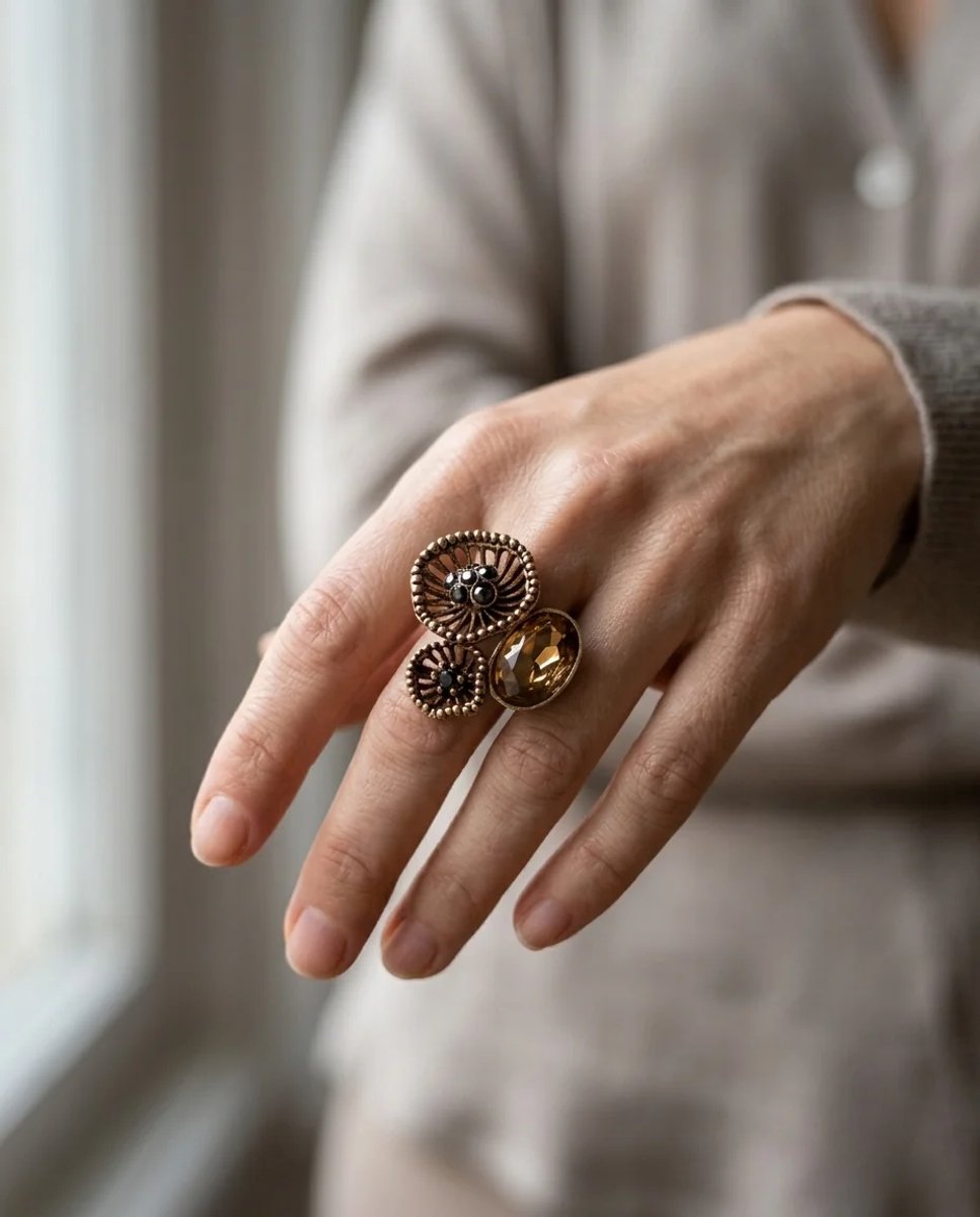 Dorvina Bronzen Dames Antiek Sieraad Ring Kleur Kleurveranderend Zultanit Steen Nilufer Model Verstelbaar Vintage Ring