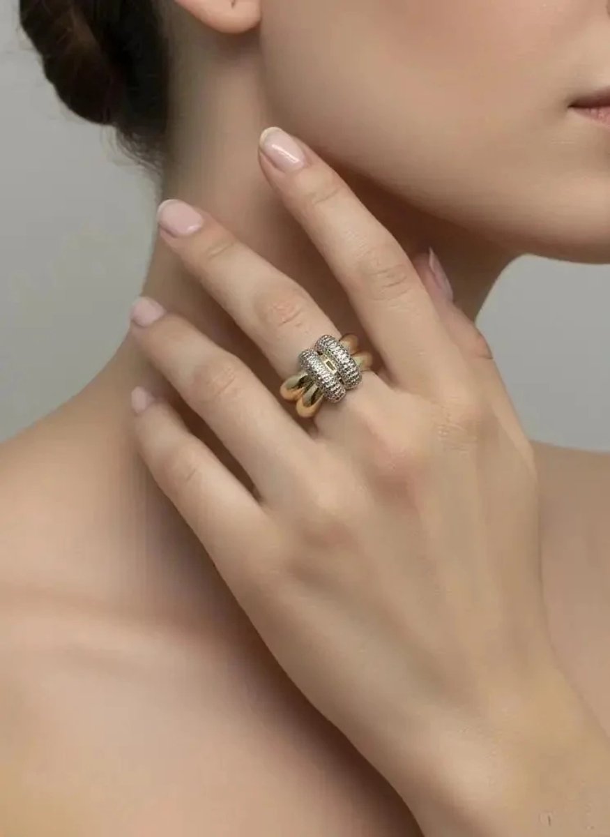 Dorvina VIP Karamaz Messing Op 14K Verguld Zirkonia Verstelbaar Fiyonk Model Dames Ring
