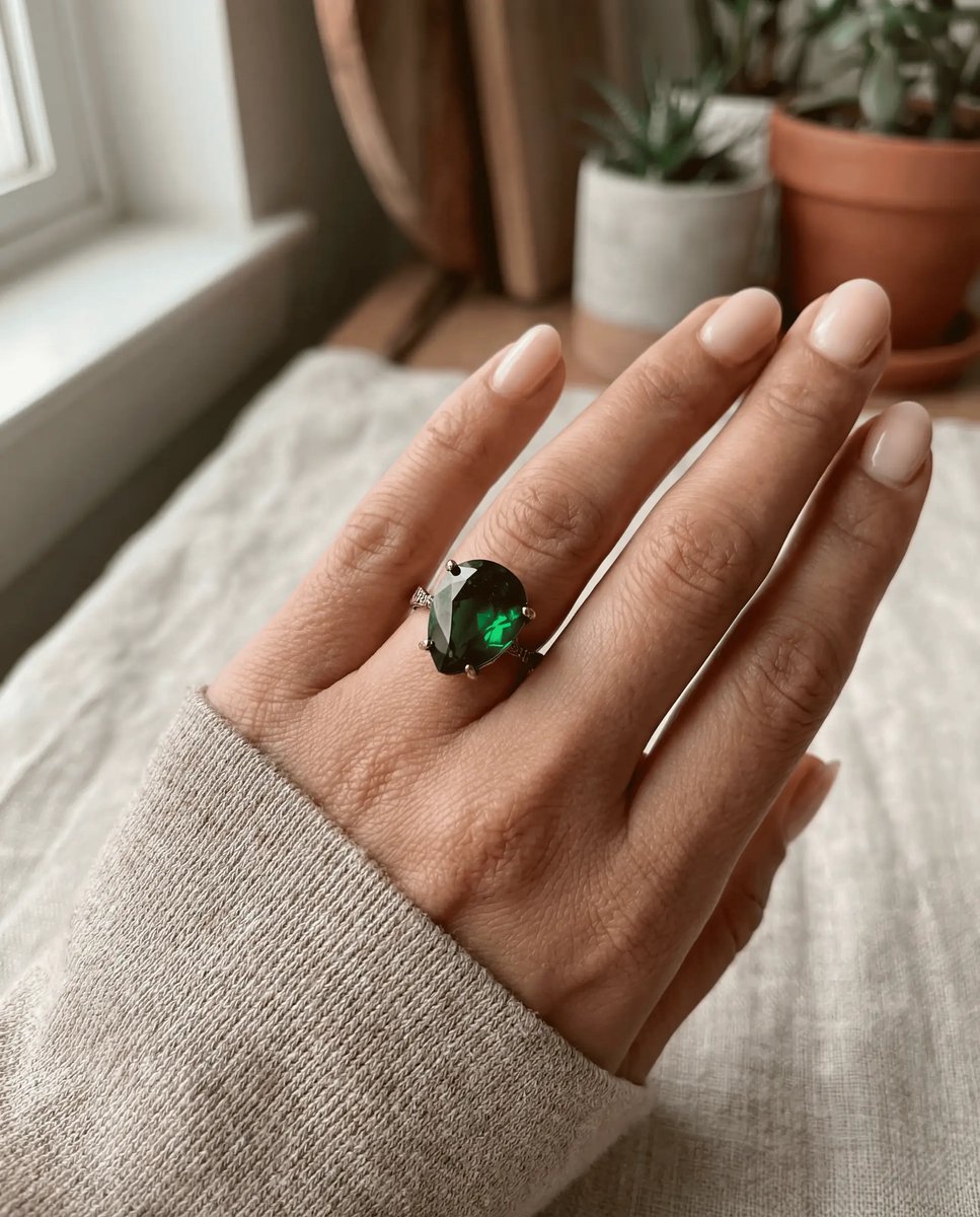 Dorvina Bronzen Sieraad Authentiek Groen Smaragd Kristal Steen Damla Kesim Vintage Dames Ring