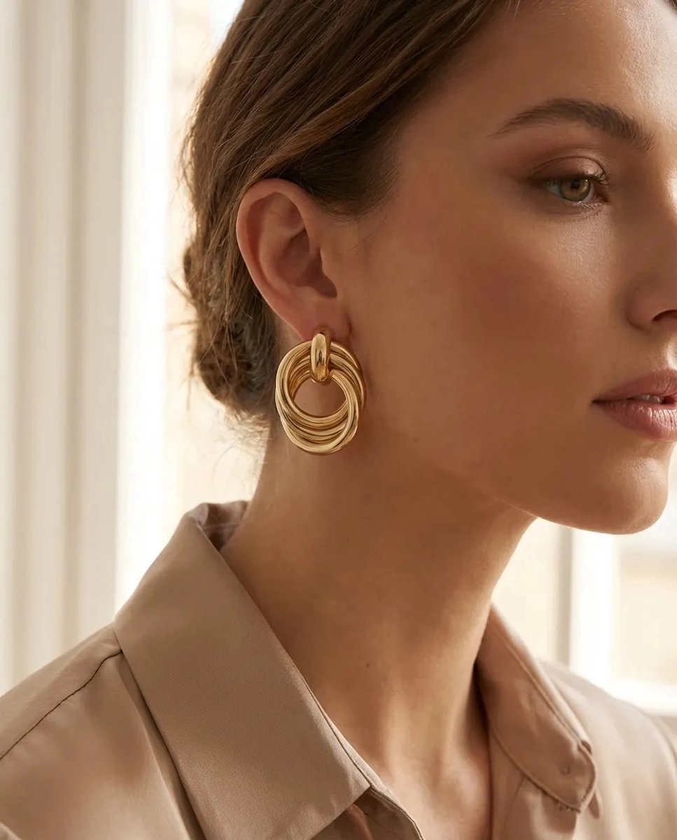 Dorvina Messing Goudkleurig Spiraal Ring Model Vintage Dames Oorbellen Stijlvol Verkleurt Niet Sieraad