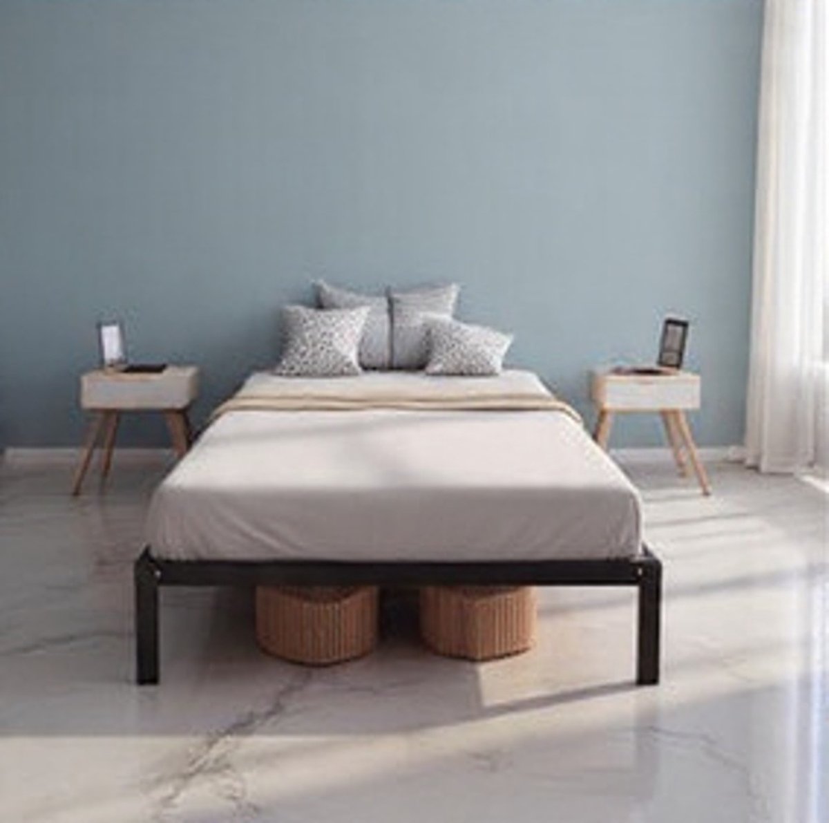 Premium Metalen Bedframe 90x200 cm met Lattenbodem en 35 cm Hoogte – Stevig Stalen Bed, Moderne Zwarte Bedombouw met Opbergruimte, Eenvoudige Montage Mobili Bella