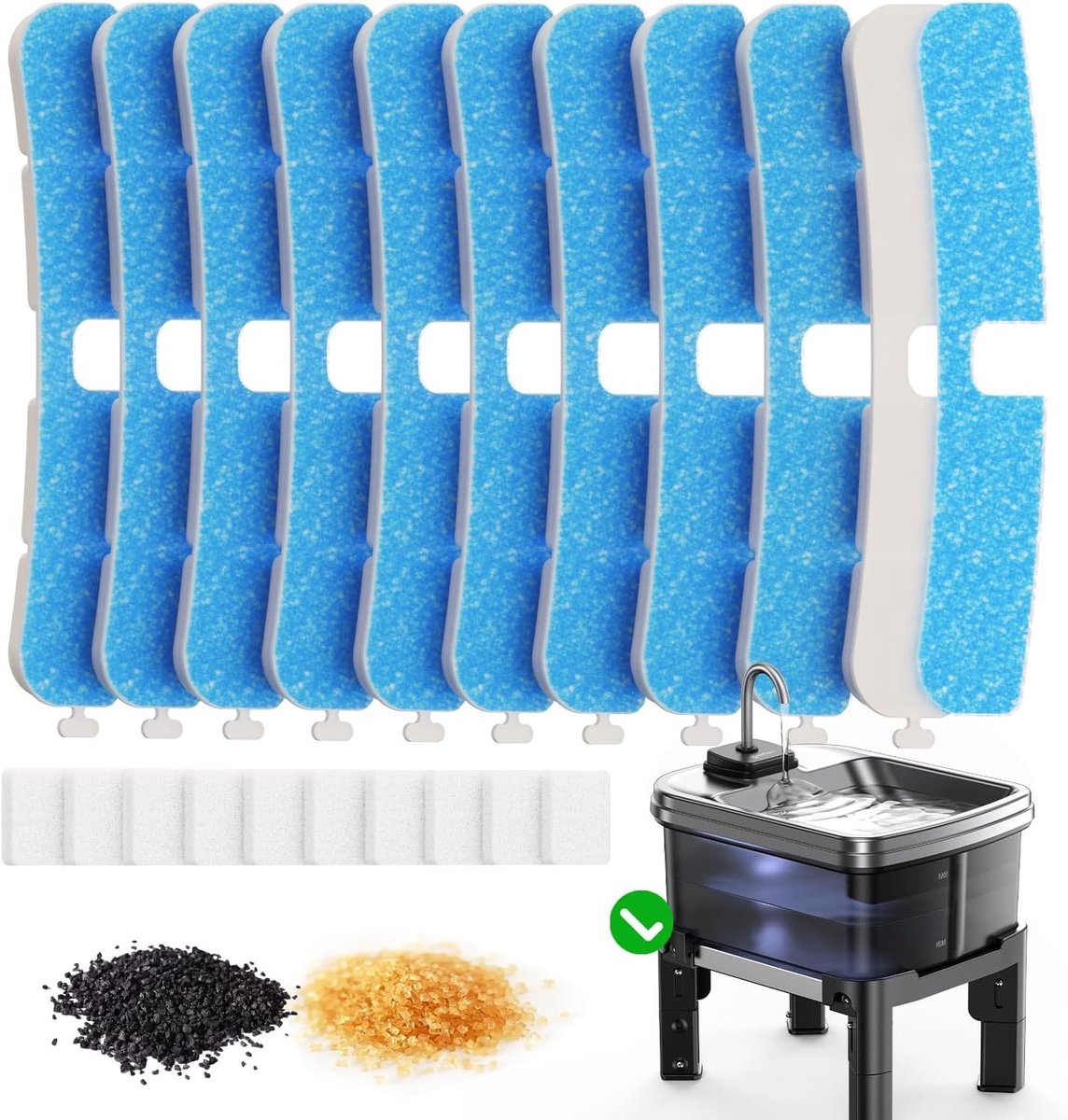 Verhoogde hondenwaterfontein met 6 vervangfilters, multi-laags koolstoffilters en 3 verste