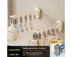 Zuignap Vouwbare Handdoekhouder met Windvaste Sokclips, Multifunctionele Balkon Droogrek, Ruimtebesparende Hanger Organizer voor Sokken, Handdoeken & Wasgoed
