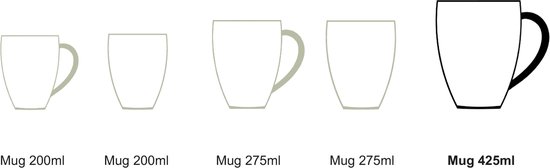 vtwonen Tasses avec Oreille - Service de Vaisselle - Wit - Grands Mugs Set de 6 - 400ml