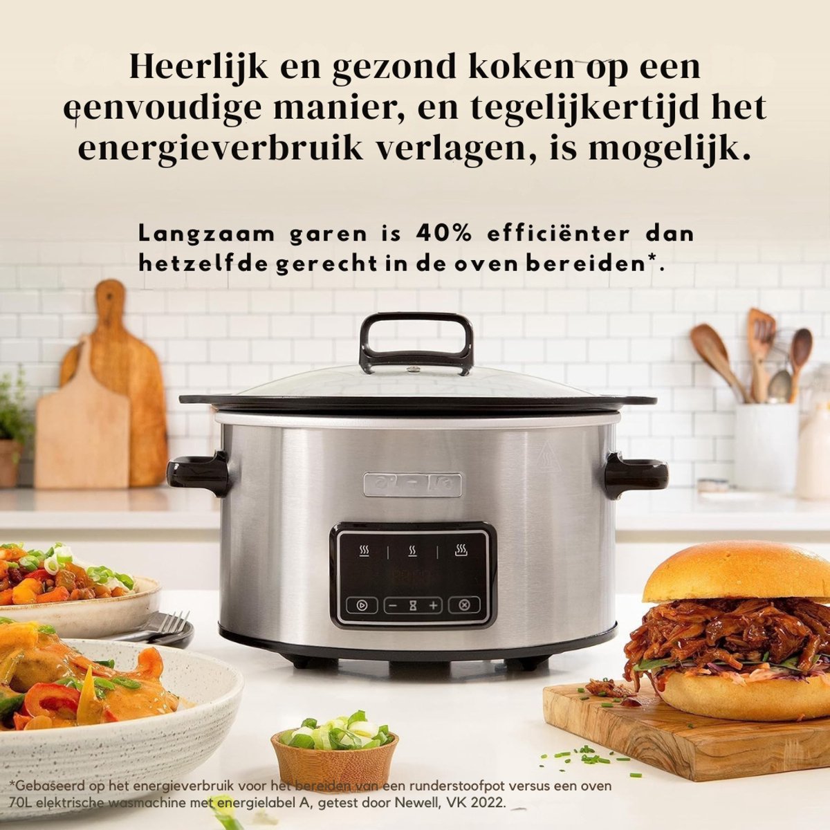 RUX® Slowcooker met Timer - Crockpot - Stoompan - Uitneembare Binnenpan - 3,5 Liter - Zilver - 25cm x 24cm x 23cm – foto 4