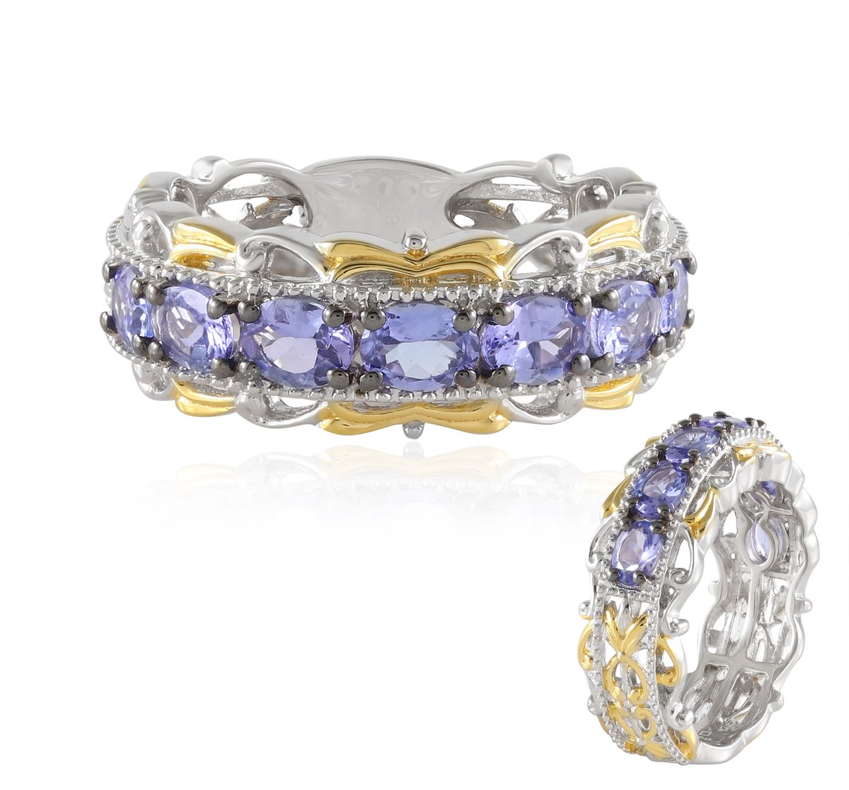 Cavill - Zilveren ring met 7 ovale tanzanieten 1,26 ct - 925 Sterling Zilver met palladiumlaag - Elegant dames sieraad met filigraan details