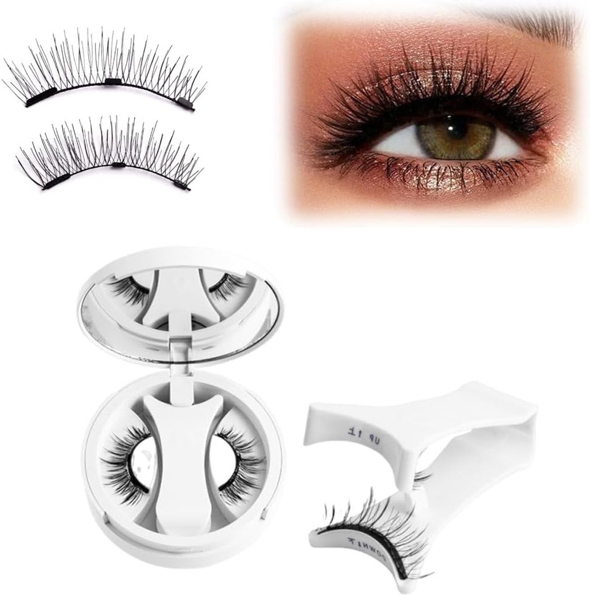 Herbruikbare magnetische wimpers met applicator, 3 magnetische stippen, eenvoudig aan te brengen zonder lijm, perfect voor elke gelegenheid
