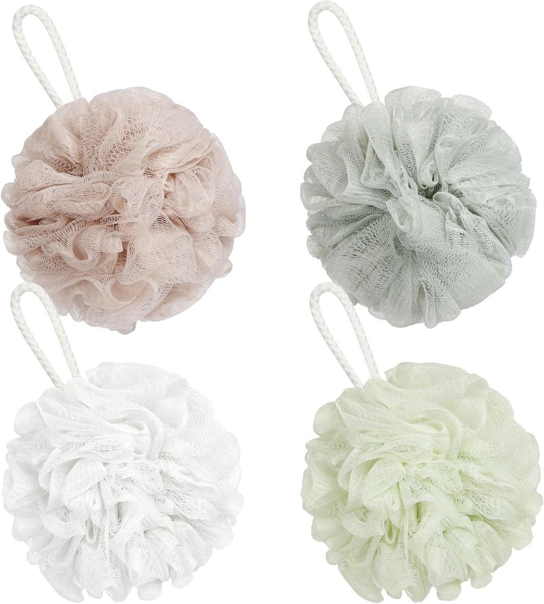 Exfoliërende Douche Spons Set van 4 Stuks - Mesh Spons voor Lichaamsmassage en Schuimvorming, Unisex Gebruik