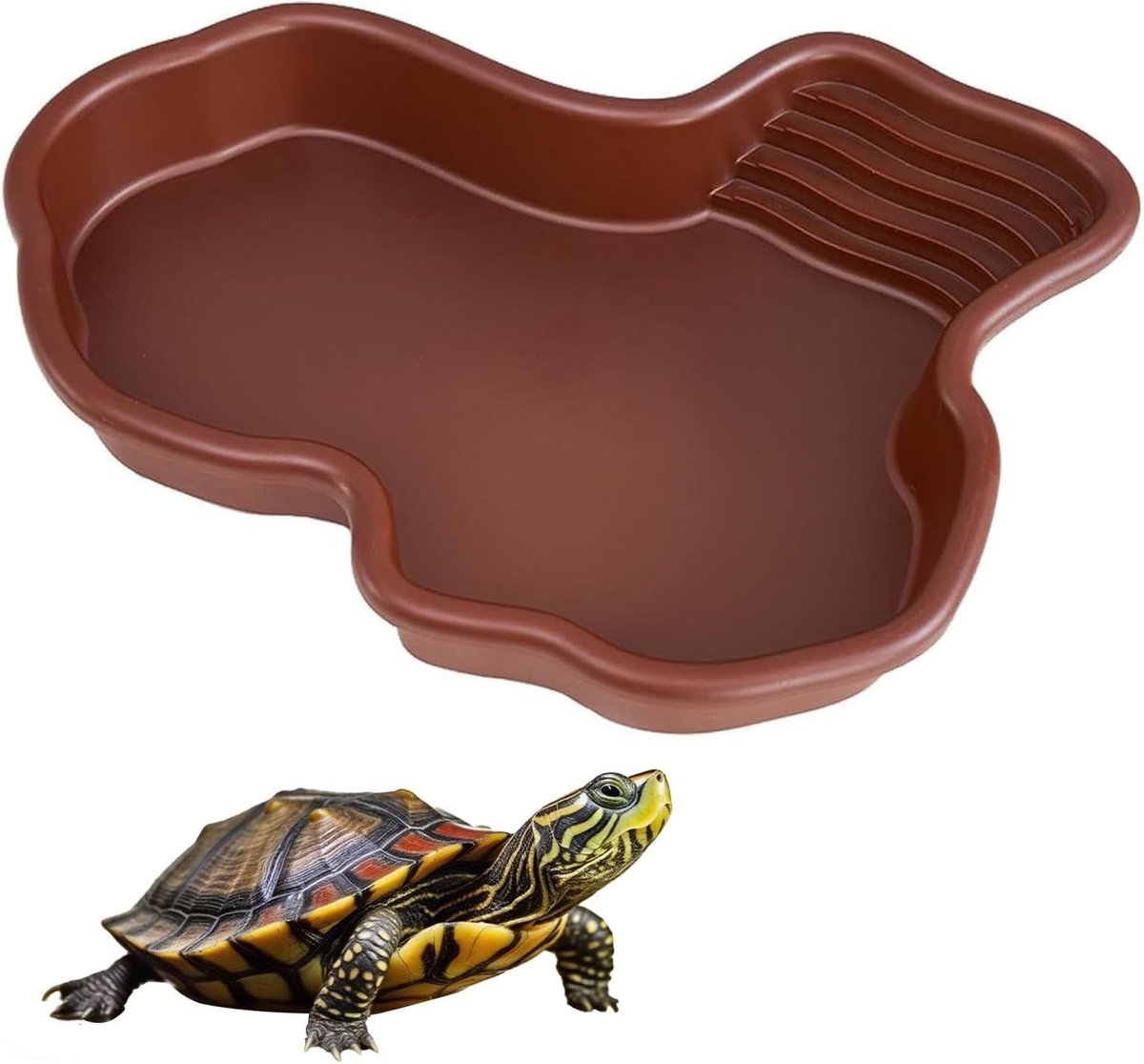 Reptielen voederstation - Schildpad badkuip - Voeden en baden - Antislip helling - 31 cm - Bruin