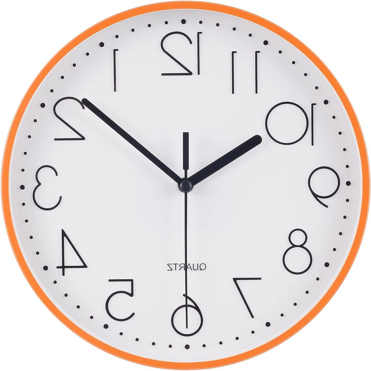 Stille 9 Inch Ronde Wandklok met Arabische Cijfers, Makkelijk Af te Lezen Klok voor Woonkamer, Slaapkamer en School, Batterij Niet Inbegrepen, Oranje Kleur