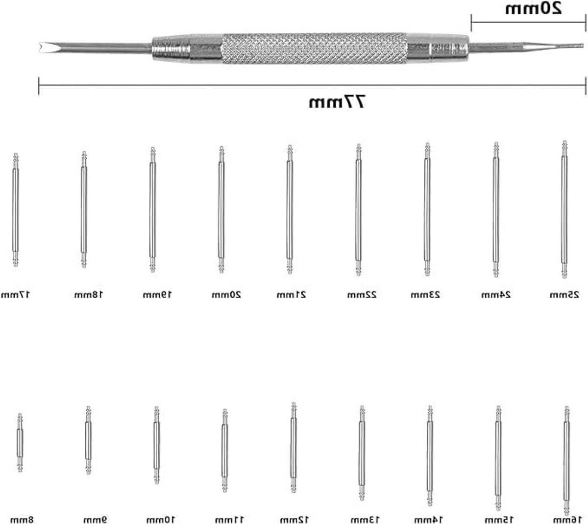 Molla Bar voor Horlogebanden, 1.5mm Rvs Veer Strumenti voor Horloge Reparatie, 270 Stuks, Geschikt voor 8-25mm Cinturini