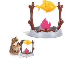 Automatische Interactieve Kattenvoerdispenser met 360° Rotatiefunctie en 3 Uitlaten, Langzaam Voeder Systeem in Gegrilde Kip Design voor Slimme Katten en Beweging Spelletjes