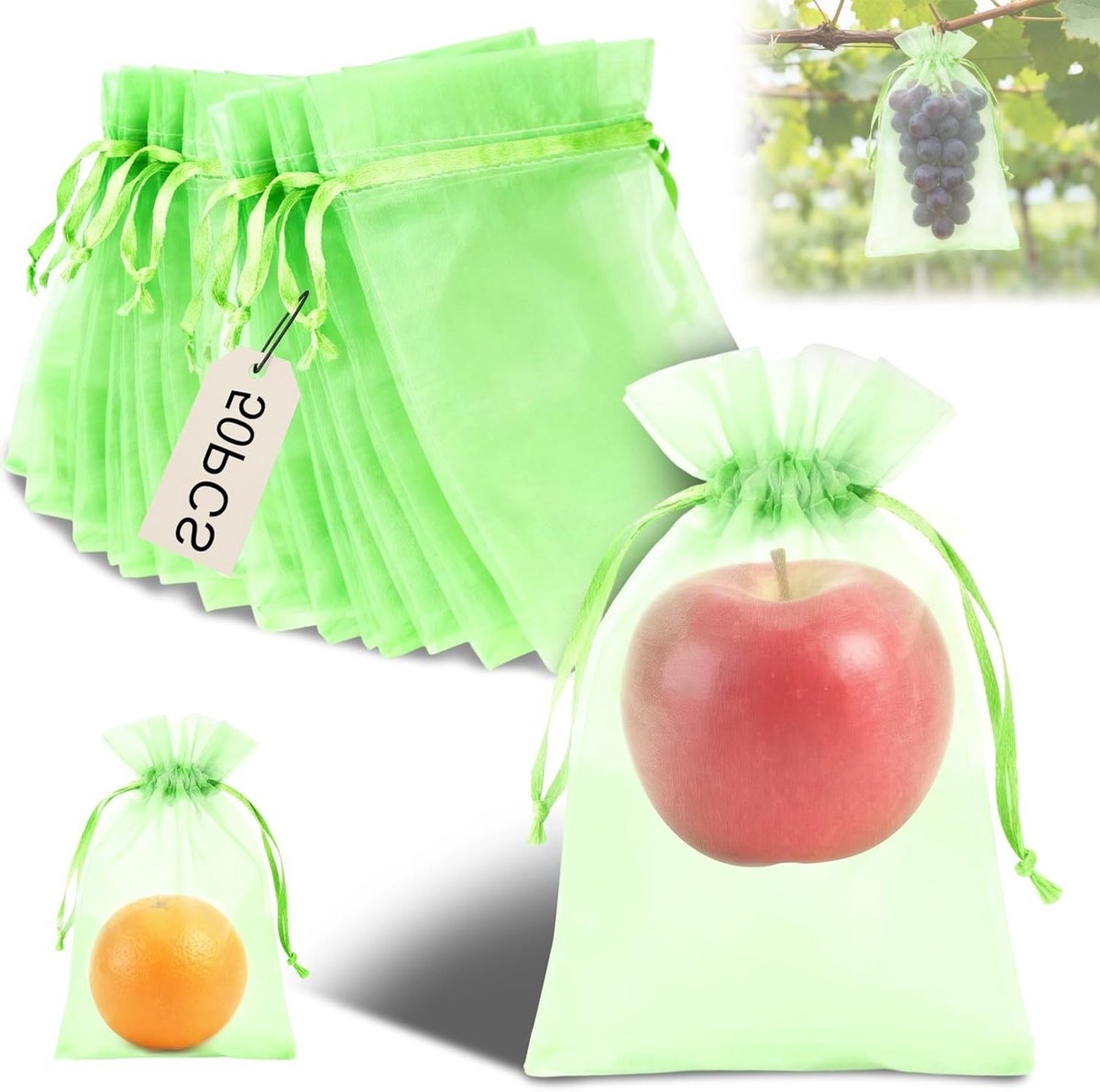 50 stuks organza fruitbeschermzakken met trekkoord, 20 x 30 cm, ideaal voor het beschermen van fruit tegen vogels, ook geschikt als snoepzakjes voor bruiloften en evenementen