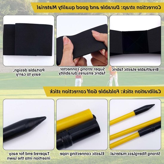 3-delige Golf Swing Training Set met 2 Opvouwbare Alignement Sticks en 1 Swing Correctie Band voor Verbetering van Houding en Swing voor Beginners en Enthousiastelingen — afbeelding 3