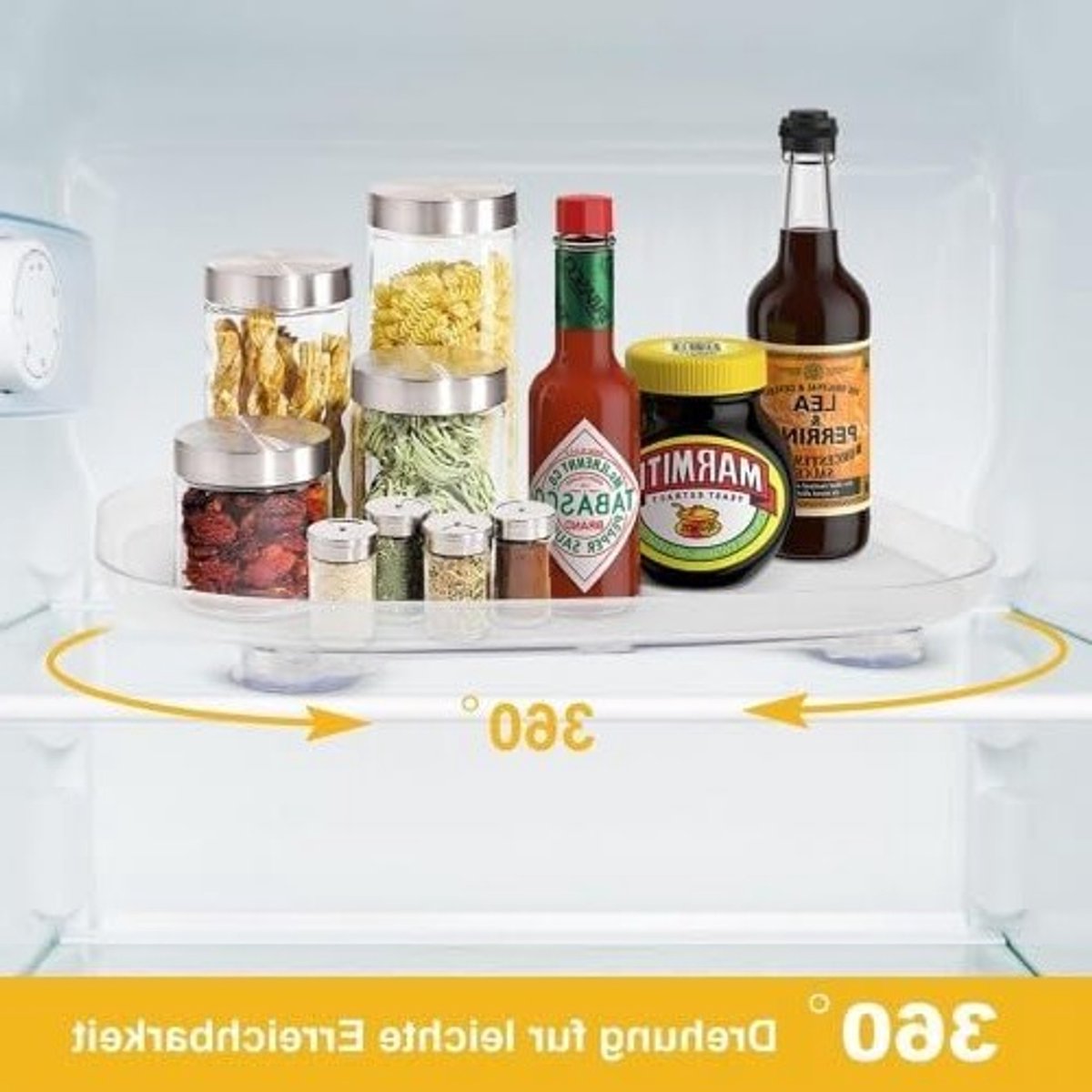 Draaiende Tafel Organizer voor de Koelkast, Heldere Fridge Organizer, Rotating Spice Rack voor Keuken, Kasten en Tafels - Ideaal voor Efficiënte Opslag en Gemak
