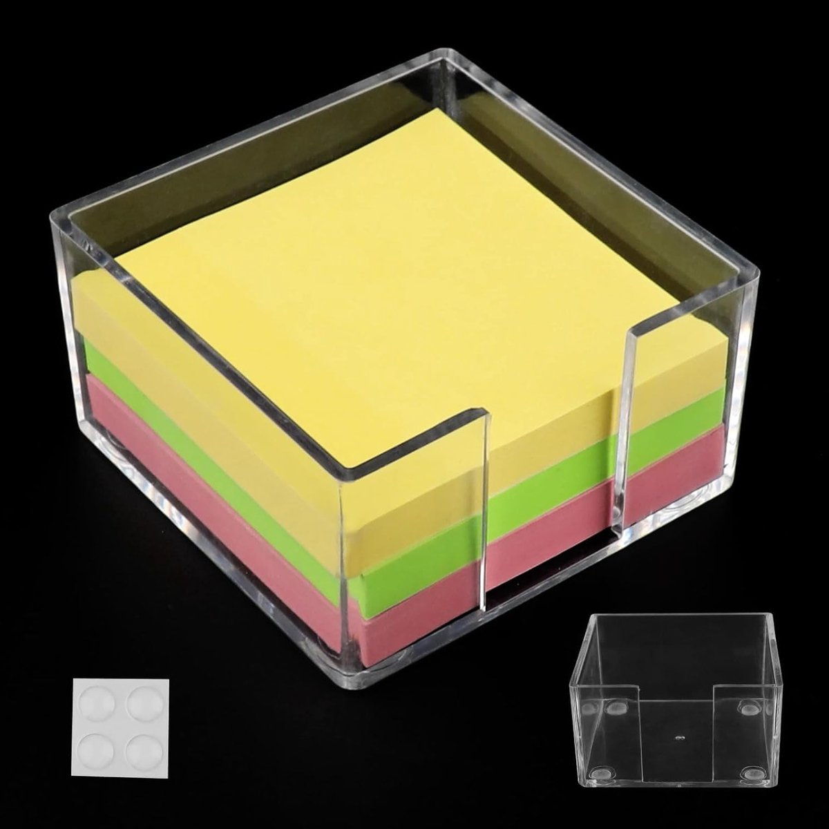 Transparante Acrylaat Sticky Note Houder, 8.5 x 8.5cm, Zelfklevende Notitieblok Dispenser, Bureau Organizer voor Kantoor, School en Thuis met Antislip Pads en Ruimtebesparend Ontwerp