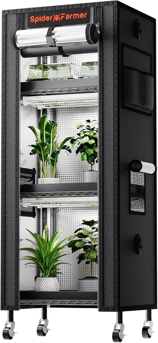 4-laags plantenstandaard met 6 stuks 30 cm volledig spectrum 5000 K LED-kweeklampen en tenthoes mini kas in hoogte verstelbaar voor zaadstarten kamerplanten groei 40 x 30 x 120 cm