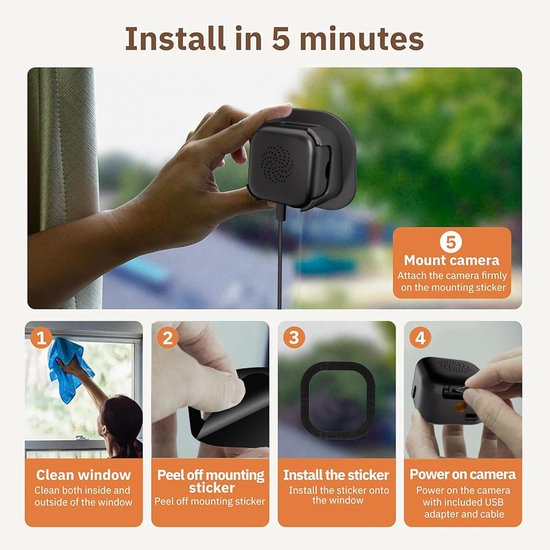 Beveiligingscamera - Raamcamera - Thuisbewaking - AI 2K Kleur - 1.8m Kabel - Wit — afbeelding 4