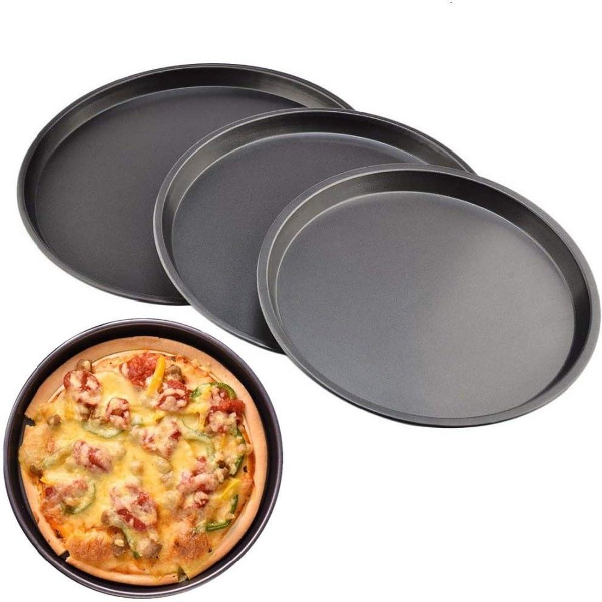 Pizzaplaat Rond - Pizza Bakvorm - Zelf Pizza Bakken - Antiaanbaklaag - 15 cm - Zwart