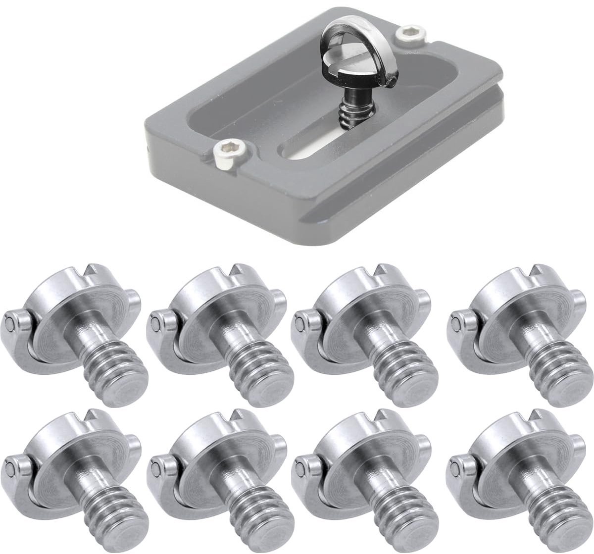 8 Stuks Camera Bevestigingsschroef 1/4 Inch - D-Ring Schroeven van RVS voor Statief, Monopod en Snelle Ontgrendeling