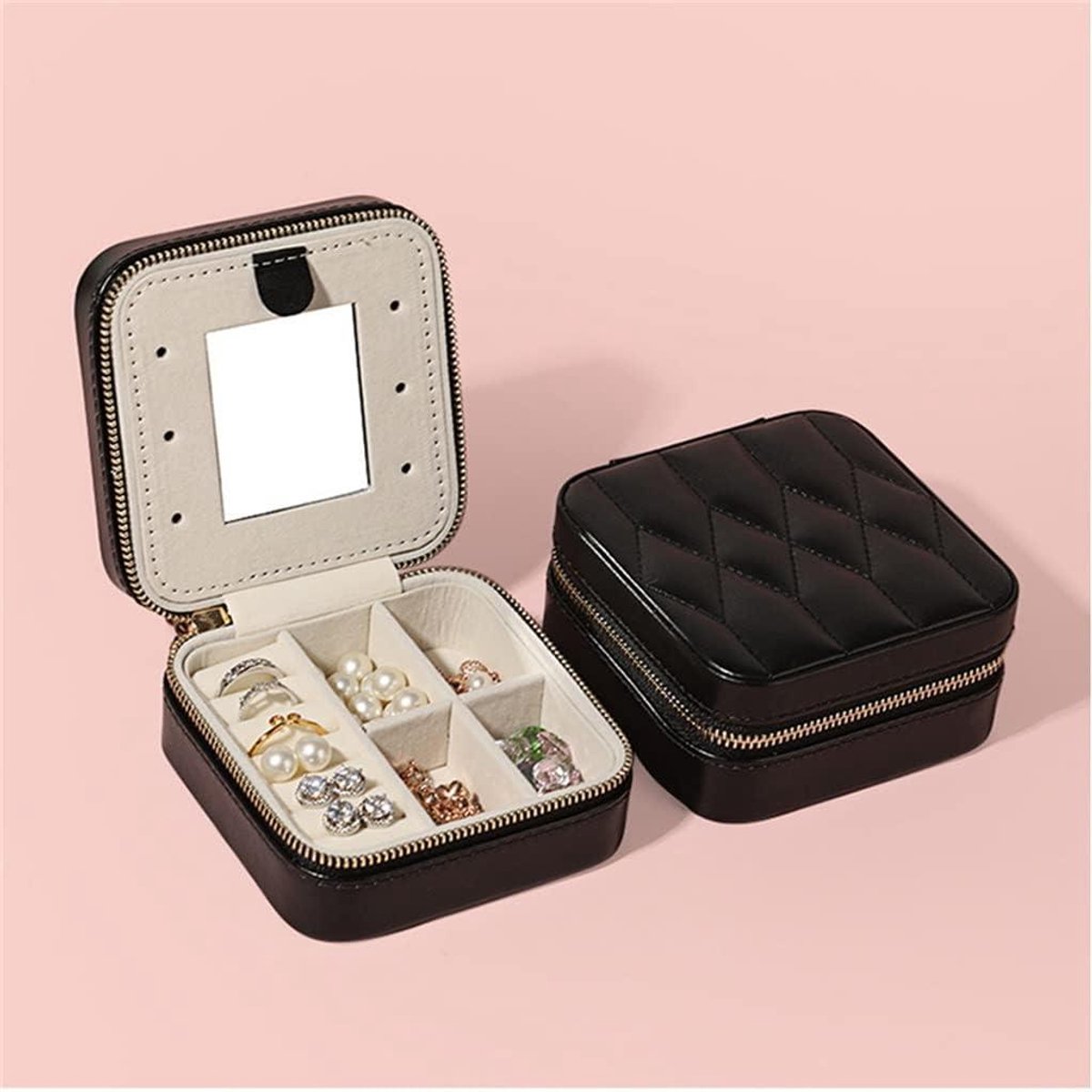 Sieradentas - Sieraden opbergdoos - Sieraden organiseren - Verwijderbare scheidingswand - Compact formaat - Zwart