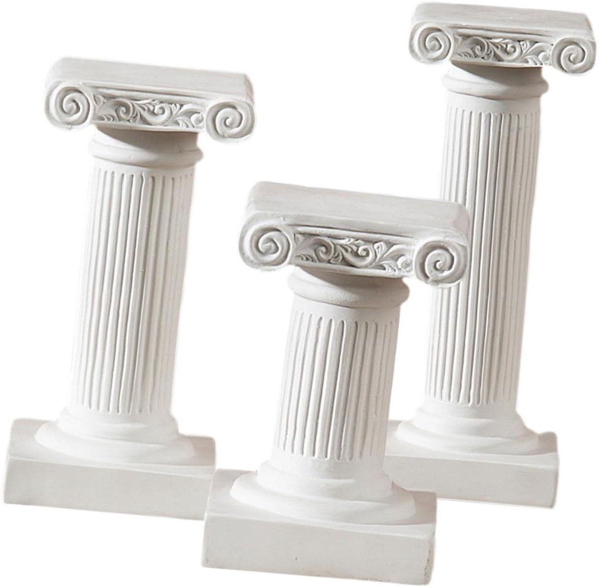 Kaarsenstandaard Pilaar - Decor Hars - Thuis Decoratie - Romeinse Zuil Stijl - 3 Maten Set - Wit