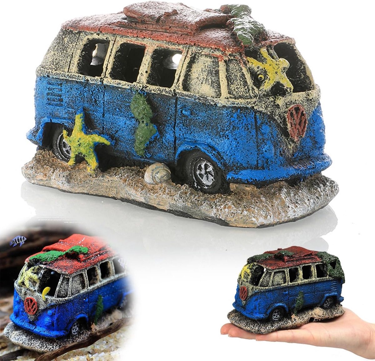Aquariumdecoratie Car Wreck 12,5 cm - Hars Ornamenten - Realistisch Onderwaterlandschap - ShopVlot