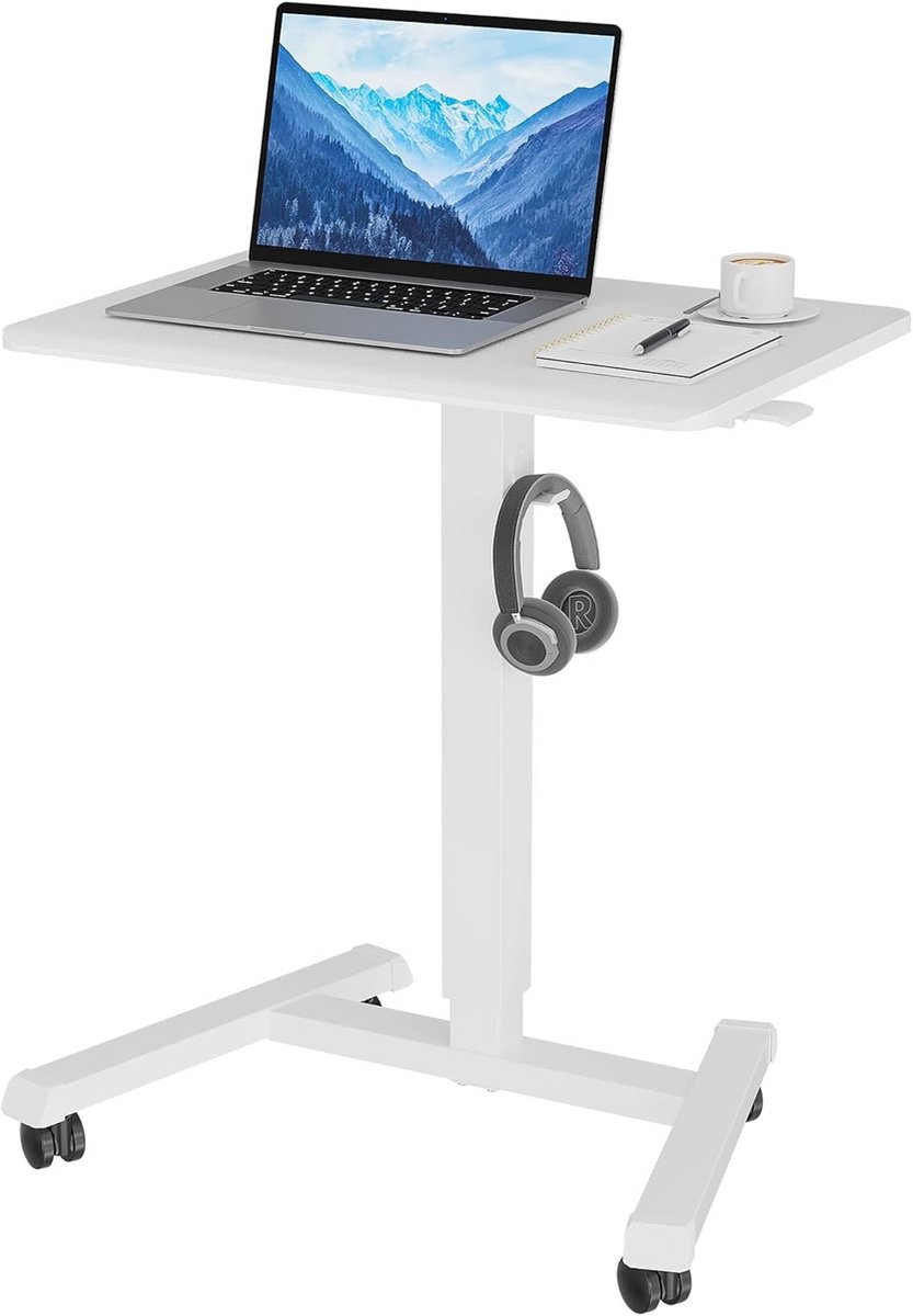 Verstelbaar Bureau - Werkstation Tafel - Staand Werken - Mobiel Met Wielen - 65x45cm - Wit
