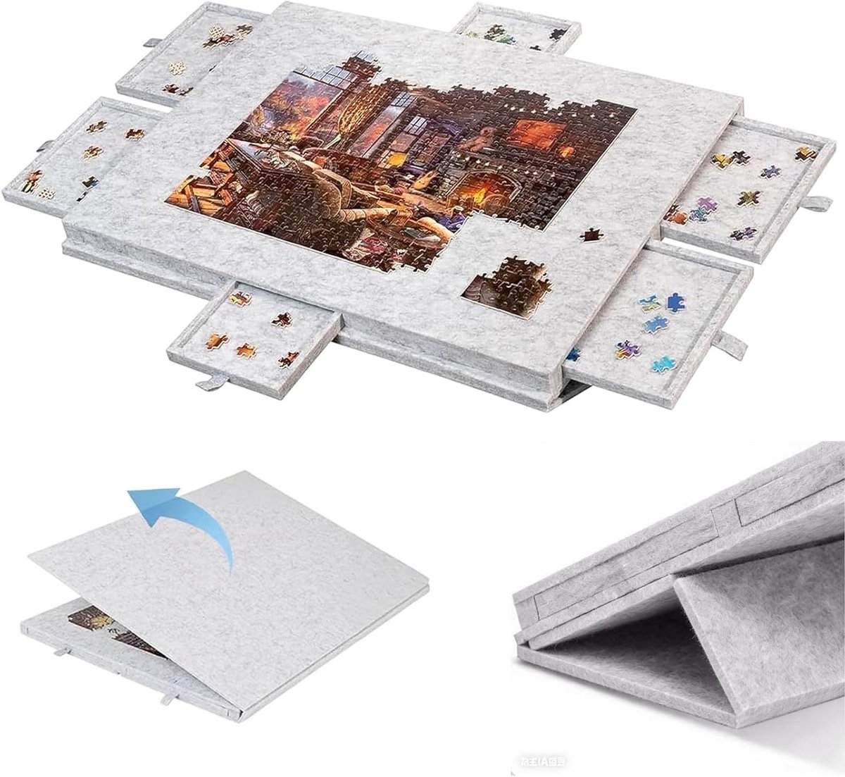 Kantelbare Puzzeltafel - Puzzelbord met Laden - Puzzelplezier Thuis - Lichtgewicht Vilt Oppervlak - Tot 1000 Stukjes - Grijs