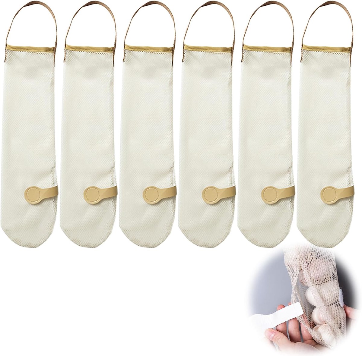 JeiibrZui Net Serie - Groente En Fruit Opbergzakken - 40 x 12 cm - 6 Stuks - Beige