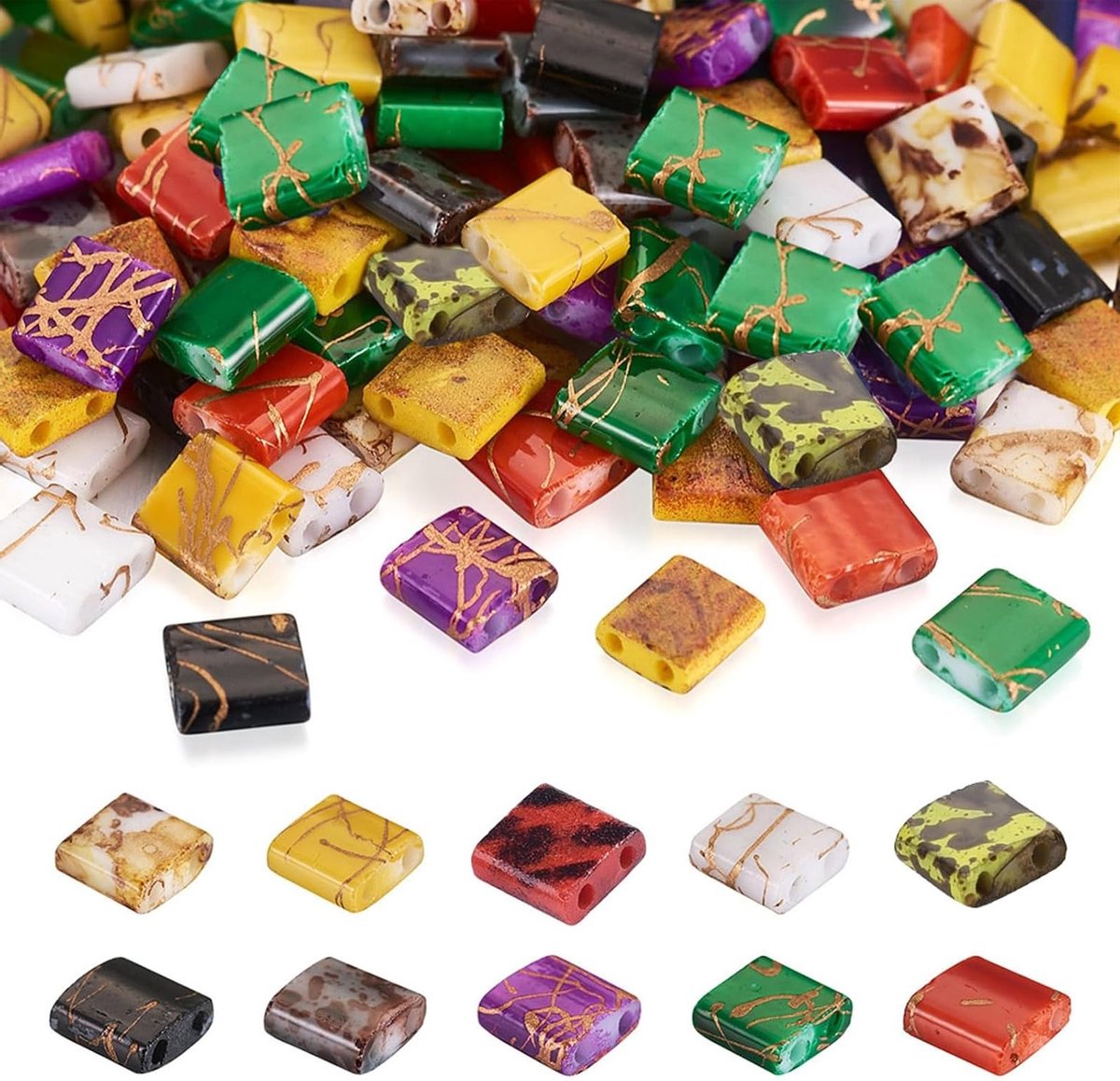 200 Stuks 10 Kleuren 2-Gats Vierkante Glazen Zaadparels voor Sieraden en Creatief Knutselen