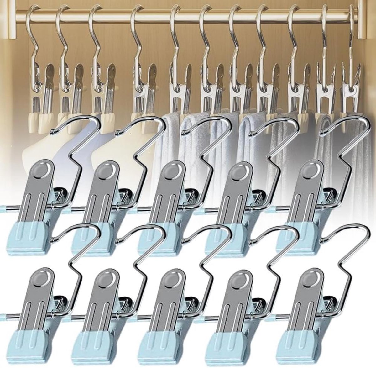 Wasknijper Haken - Kleding Clips - Ruimte Besparen - 360° Draaibaar - 30 Stuks - Blauw