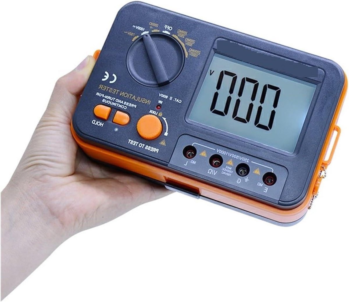Isolatietester - Megohmmeter Ohmmeter - Elektrische Metingen - Digitale LCD Backlight - 1000V 2G - Donkergrijs Geel