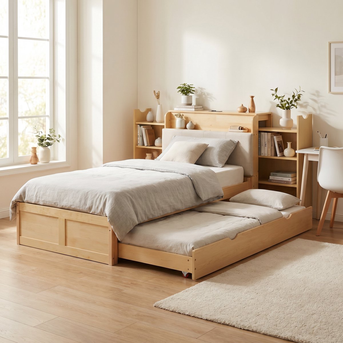 Kinderbed 90x200 Cm - Uitschuifbaar Bed Met Opbergruimte - Houten Bed Met USB En Logeerfunctie