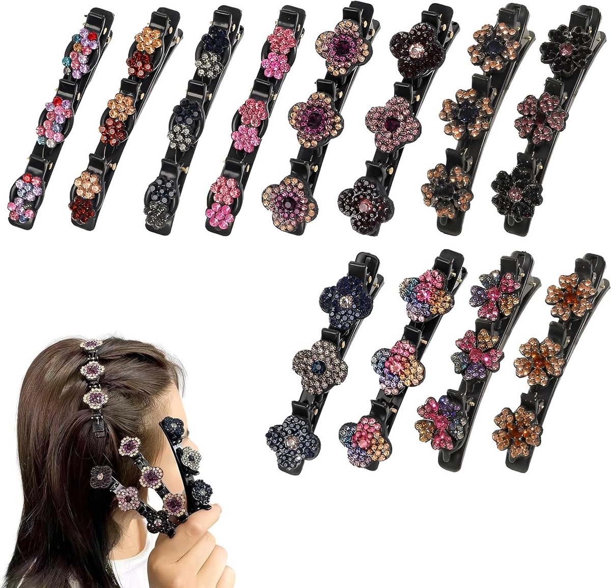 Set van 12 glinsterende haarspelden met dubbele laag voor vrouwen, stijlvolle haaraccessoires, bloemenhaarclips, perfect voor dagelijks gebruik en speciale gelegenheden