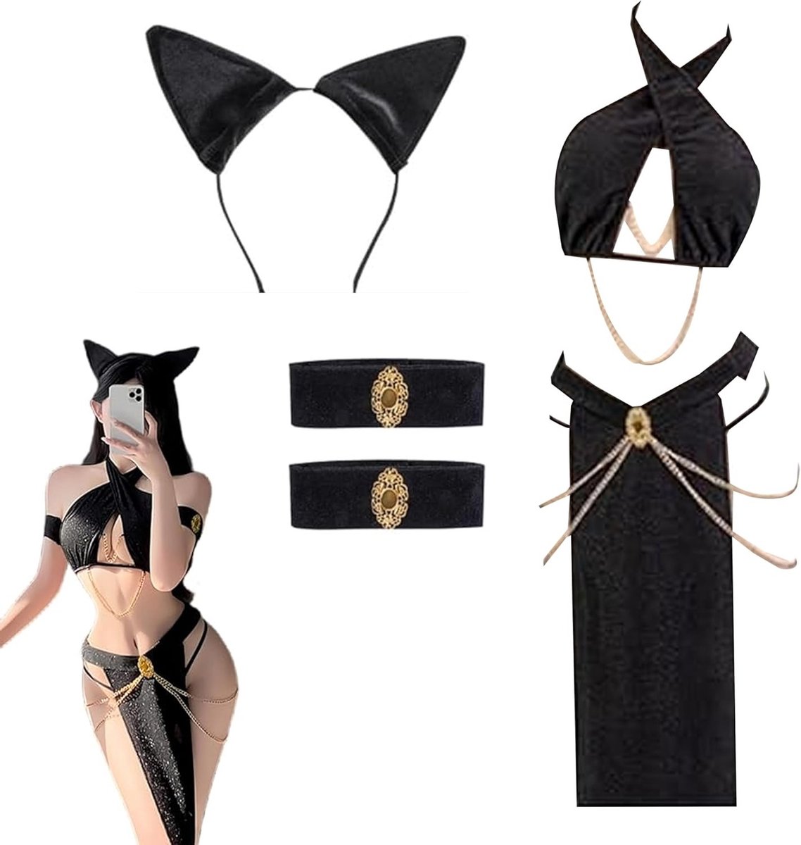 Verleidelijke Cosplay Lingerie Set met Egyptisch Cleopatra Kostuum voor Halloween en Feestjes, Perfect voor Thema- en Verkleedpartijen