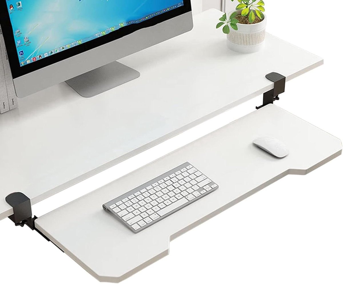 Toetsenbordlade Onder Bureau - Uitschuifbare Lade - Werkplek Organiseren - Montage Zonder Boren - 52 cm - Wit