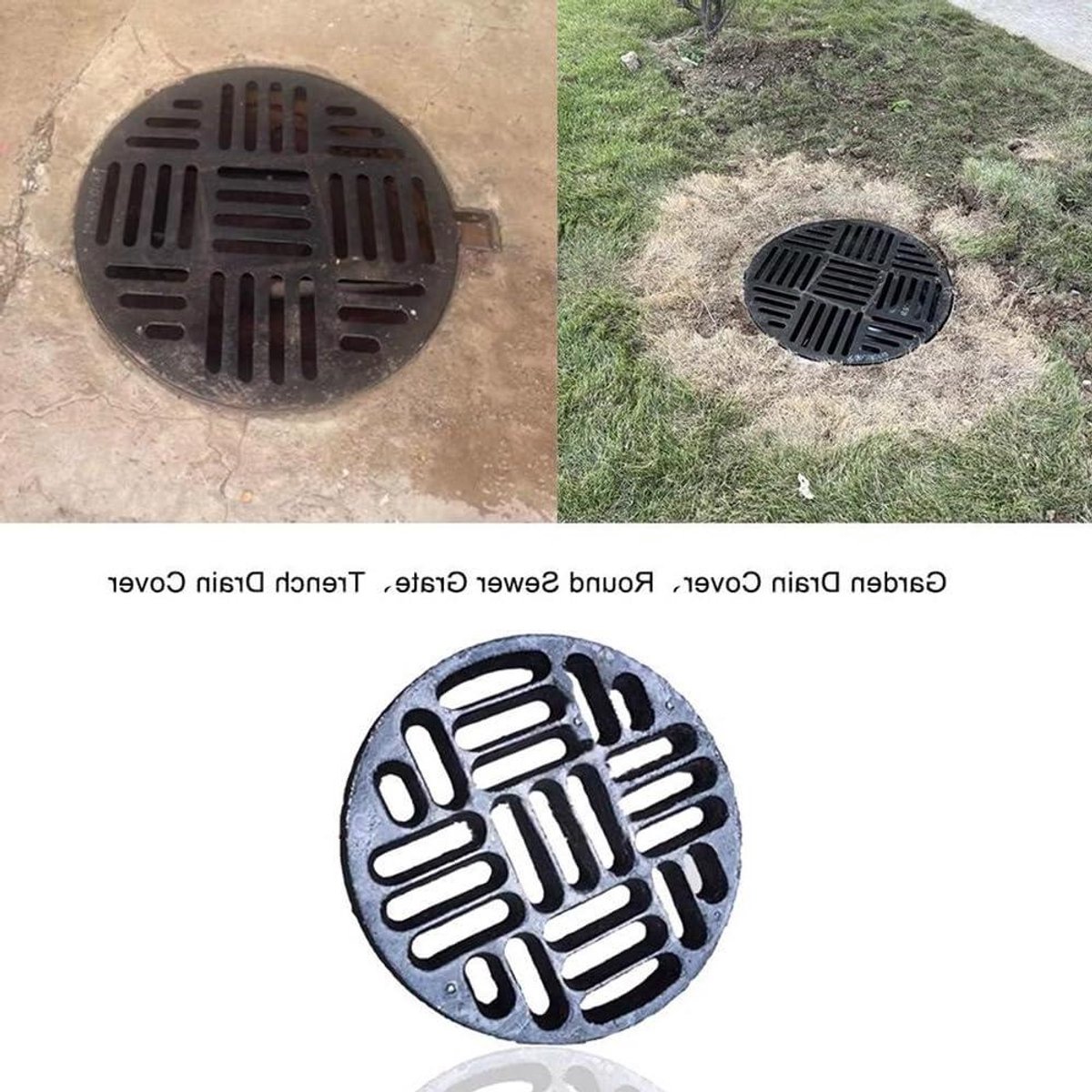 Afvoerrooster Gietijzer - Afvoerputdeksel - Buiten Afwatering - Hol Ontwerp Efficiënte Afvoer - 35cm Doorsnede - Zwart