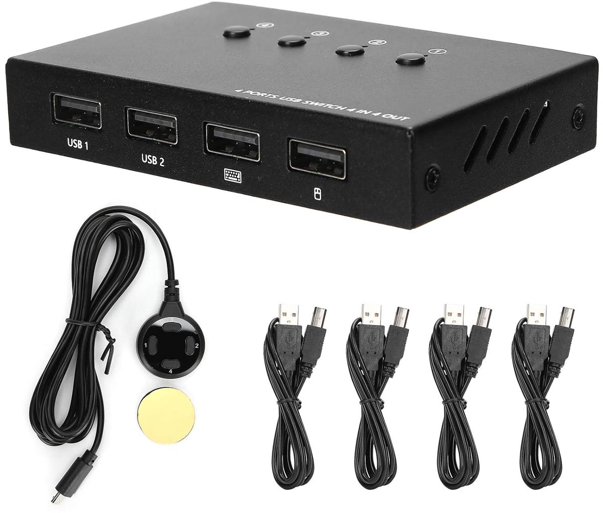USB Switcher - Apparaat Delen - Kantoor Efficiëntie - Metalen Behuizing - 4 Poorten - Zilver