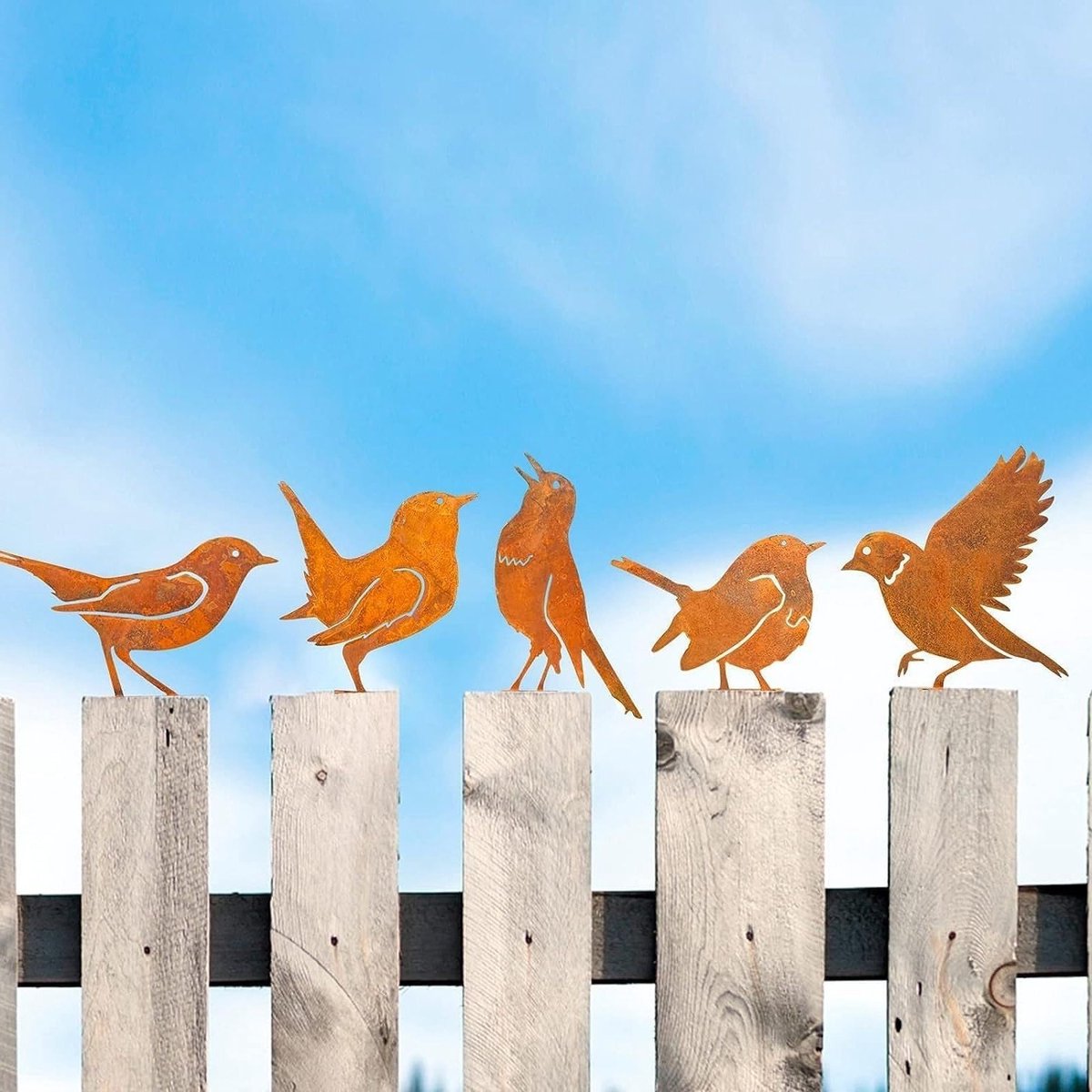 Set van 5 Tuindecoraties - Rustige Vogel Tuinsteker, Weerbestendige Buitenversiering voor Hek en Tuin, Perfect voor Lente en Decoratie