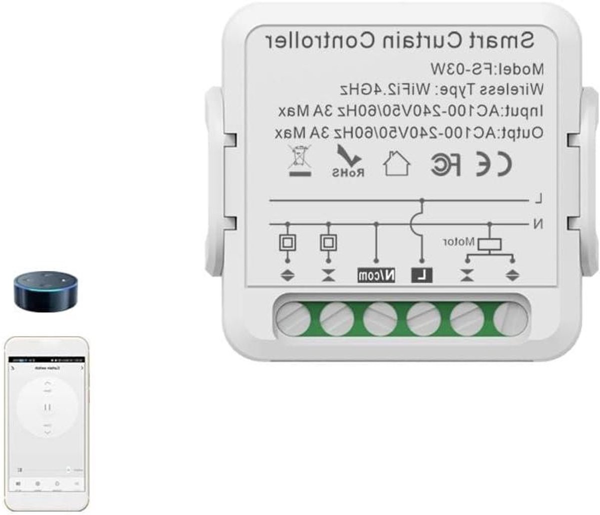Slimme Gordijncontroller - WiFi Gordijnopener - Automatiseren Woning - Stembediening en Timing - 4 Stuks - Wit